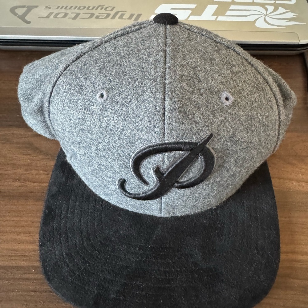 Gray and Black Suede Primitive Cap with Embroidered Logo